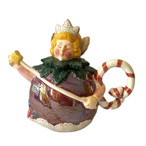 Department 56 Sugar Plum Fairy Vintage Christmas Teapot Hand-Painted Ceramic - Picture 1 of 9